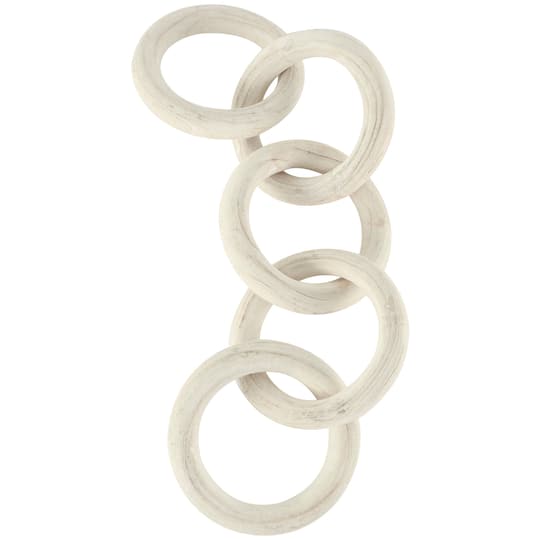 25" White Wood Chain 5 Link Sculpture with Natural Wood Grain